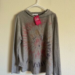 NWT Closet Candy Cozy Mornings Tie Dye Hoodie Top - Heather Grey medium